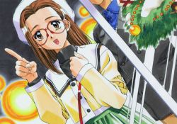 Rule 34 | 1990s (style), 1girl, christmas tree, glasses, hat, hosaka miyuki, kai tomohisa, pointing, sentimental graffiti, solo, window