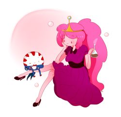 Rule 34 | 1girl, adventure time, cup, dress, high heels, pink hair, princess bonnibel bubblegum