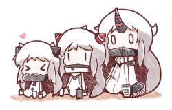 Rule 34 | &gt; &lt;, 0 0, 10s, 3girls, :3, abyssal ship, airfield princess, blush stickers, c:, chibi, claws, dress, closed eyes, horns, kantai collection, multiple girls, northern ocean princess, nuu (nu-nyu), seaport princess, single horn, smile, white dress, white hair, | |