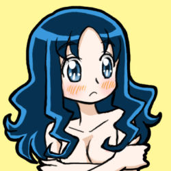 Rule 34 | 10s, 1girl, blue eyes, blue hair, blush, breasts, cleavage, completely nude, covering privates, covering breasts, heartcatch precure!, kurumi erika, long hair, lowres, matching hair/eyes, nude, nude cover, precure, solo, upper body, yoshino (artist), yoshino (yoshizuya)