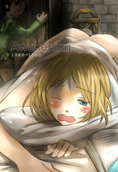 Rule 34 | 2girls, angry, ass, bai lao shu, bed, blonde hair, blue eyes, blush, book, breasts, comic, couple, cover image, door, erica hartmann, gertrud barkhorn, highres, long hair, military, military uniform, monochrome, multiple girls, open mouth, short hair, sleepy, small breasts, strike witches, uniform, world witches series, yawning, yuri