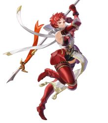 Rule 34 | 1girl, armor, armored boots, boots, fire emblem, fire emblem awakening, fire emblem heroes, full body, gauntlets, highres, holding, holding weapon, lance, leg up, mayo (becky2006), nintendo, official art, pelvic curtain, polearm, red eyes, red hair, serious, short hair, shorts, solo, standing, sully (fire emblem), transparent background, weapon