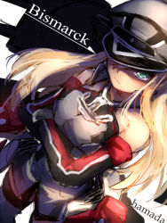 Rule 34 | 10s, 1girl, anchor symbol, aqua eyes, bad id, bad pixiv id, bare shoulders, bismarck (kancolle), blonde hair, crossed arms, detached sleeves, hamada (super tachioyogi kyousou), hat, hat over one eye, kantai collection, long hair, military, military hat, military uniform, one-hour drawing challenge, shaded face, solo, twitter username, uniform