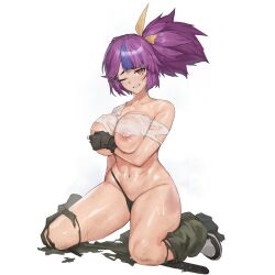 Rule 34 | 1girl, abs, areola slip, belt, black belt, black footwear, black gloves, black panties, blue hair, breasts, bulgasari (last origin), cameltoe, cleavage, clenched teeth, collarbone, covered erect nipples, covering privates, covering breasts, cropped shirt, defeat, fingerless gloves, game cg, gloves, green pants, hair ornament, hair ribbon, hairclip, highleg, highleg panties, highres, injury, large breasts, last origin, linea alba, looking at viewer, micro panties, multicolored hair, muscular, muscular female, navel, no bra, official alternate costume, official art, one eye closed, open mouth, panties, pants, unworn pants, purple hair, ribbon, see-through, see-through shirt, shirt, shoes, simple background, sitting, sneakers, solo, streaked hair, string panties, sweat, tachi-e, teeth, topknot, torn clothes, torn hair ribbon, torn panties, torn pants, torn ribbon, torn shirt, transparent background, tunamayo (dsasd751), two-tone hair, underwear, wariza, white footwear, white shirt, yellow eyes, yellow ribbon