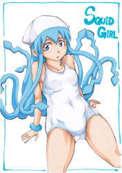 Rule 34 | 1girl, blue eyes, blue hair, fukuitakumi, hat, ikamusume, long hair, one-piece swimsuit, shinryaku! ikamusume, swimsuit, tentacle hair
