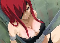 Rule 34 | 1girl, bandages, breasts, brown eyes, cleavage, colorized, eden&#039;s zero, elsie crimson, eyepatch, gaston18, large breasts, long hair, mashima hiro, navel, red hair, torn clothes