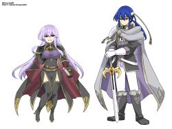 Rule 34 | alternate costume, blue eyes, breasts, brother and sister, corruption, dark persona, expressionless, fire emblem, fire emblem: genealogy of the holy war, full body, heterochromia, highres, julia (fire emblem), large breasts, long hair, looking at viewer, nintendo, ponytail, red eyes, seliph (fire emblem), siblings, sword, thighhighs, thighs, tyrfing (fire emblem), weapon, yukia (firstaid0)
