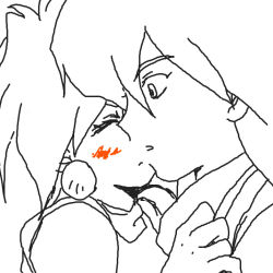 Rule 34 | 1boy, 1girl, blush, close-up, face-to-face, foxgon, gourry gabriev, hetero, kiss, lina inverse, long hair, looking at another, monochrome, simple background, slayers, white background