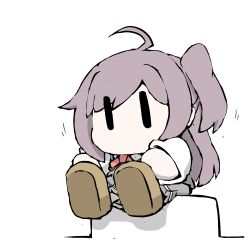 Rule 34 | 1girl, ahoge, black skirt, black vest, blouse, brown footwear, chibi, commentary request, hagikaze (kancolle), kantai collection, long hair, neckerchief, no mouth, one side up, pleated skirt, purple hair, red neckerchief, shirt, shoes, simple background, sitting, skirt, solo, task (s task80), vest, white background, white shirt, | |