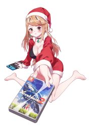 Rule 34 | 1girl, alternate costume, bikini, blonde hair, blush, breasts, christmas, cleavage, hat, highres, joy-con, large breasts, long hair, looking at viewer, mythra (xenoblade), navel, nintendo, nintendo switch, pout, santa costume, santa hat, solo, swimsuit, video game, white background, xenoblade chronicles (series), xenoblade chronicles 2, xenoblade chronicles (series), xenoblade chronicles 2, yellow eyes, z&#039;co
