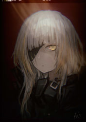 Rule 34 | 1girl, absurdres, armor, blonde hair, braid, eyepatch, girls&#039; frontline, hair over shoulder, highres, jacket, light particles, light rays, long hair, looking at viewer, m16a1 (boss) (girls&#039; frontline), m16a1 (girls&#039; frontline), mole, mole under eye, multicolored hair, portrait, scar, scar across eye, scar on face, sidelocks, signature, solo, spoilers, streaked hair, white hair, yellow eyes, yui (92935941)