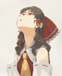 Rule 34 | 1girl, brown eyes, brown hair, annoyed, hakurei reimu, highres, japanese clothes, looking up, marker (medium), miko, open mouth, red ribbon, ribbon, shiratama (hockey), solo, touhou, traditional media