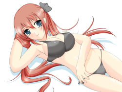 Rule 34 | airi (queen&#039;s blade), armpits, blue eyes, breasts, lying, miyaman, queen&#039;s blade, red hair, ribbon, swimsuit, twintails