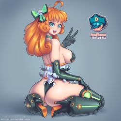 Rule 34 | 1girl, android, ass, boots, breasts, choker, elbow gloves, gloves, high heel boots, high heels, highres, joints, long hair, orange hair, penny polendina, ribbon, robot joints, rwby, solo, supersatanson, thigh boots, thighhighs