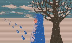Rule 34 | 1girl, animated, animated gif, bare tree, blue eyes, blue hair, blue sky, chinese commentary, cloud, coat, collared coat, commentary, day, english commentary, footprints, from side, heavy breathing, high collar, looking ahead, looping animation, medium hair, mixed-language commentary, original, outdoors, puffy sleeves, sky, snow, solo, tree, upper body, white coat, white sleeves, winter, winter clothes, winter coat, xing yanyanyanyan