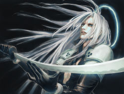 Rule 34 | final fantasy, final fantasy vii, halo, katana, long hair, nuei, sephiroth, sword, weapon, white hair
