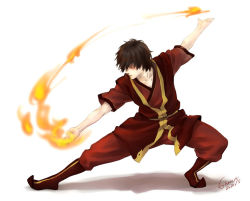 Rule 34 | 1boy, artist name, avatar: the last airbender, avatar legends, belt, black hair, boots, dated, fighting stance, fire, male focus, nickelodeon, pants, red pants, red shirt, scar, shan, shanon, shirt, short hair, simple background, solo, white background, zuko