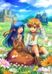 Rule 34 | 1girl, 3boys, ane-suisei, belt, blue eyes, blue hair, blue sky, cape, castle, cloud, day, dress, eliwood (fire emblem), closed eyes, father and daughter, father and son, field, fire emblem, fire emblem: the binding blade, fire emblem: the blazing blade, flower, flower field, head wreath, hector (fire emblem), lilina (fire emblem), long hair, long sleeves, multiple boys, nintendo, open mouth, outdoors, red hair, roy (fire emblem), short hair, shorts, sitting, sky, socks, twitter username, white legwear, aged down
