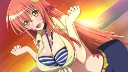 Rule 34 | 10s, 1girl, blush, bra, breasts, highres, lamia, large breasts, long hair, miia (monster musume), monster girl, monster musume no iru nichijou, red hair, smile, solo, underwear, wallpaper, yellow eyes