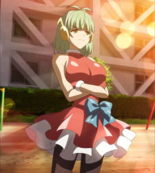 Rule 34 | 10s, 1girl, breasts, character request, green hair, highres, large breasts, pantyhose, screencap, short hair, sunset, tantei opera milky holmes