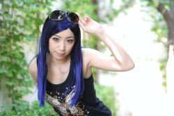 Rule 34 | blue hair, cosplay, kuga natsuki, miyuki, my-hime, photo (medium), sunglasses, tank top