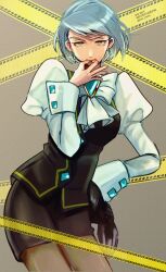 Rule 34 | 1girl, absurdres, ace attorney, ascot, black vest, franziska von karma, gloves, highres, holding, holding whip, juliet sleeves, long sleeves, looking at viewer, mole, mole under eye, pencil skirt, puffy sleeves, rat nkmi, short hair, skirt, solo, twisted hair, vest, whip