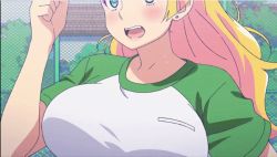 Rule 34 | 1girl, animated, animated gif, blonde hair, blue eyes, bouncing breasts, breasts, galko, gym uniform, large breasts, long hair, open mouth, oshiete! galko-chan, ponytail, running, screencap, solo, upper body
