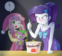 Rule 34 | 2girls, angry, breasts, cleavage, food, hasbro, ice cream, multiple girls, my little pony, my little pony: equestria girls, my little pony: friendship is magic, nightgown, personification, rarity (my little pony), siblings, sisters, spike (my little pony), stuffed animal, stuffed toy, sweetie belle, tagme, uotapo, yawning