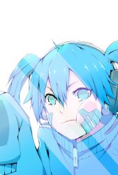 Rule 34 | 1girl, :t, absurdres, against glass, aqua eyes, artist request, bad id, bad pixiv id, blonde hair, blue eyes, cheek press, cheek squash, ene (kagerou project), exwheel, fourth wall, headphones, highres, jacket, jersey, kagerou project, lips, looking at viewer, short hair, sleeves past wrists, solo, track jacket, twintails, white background