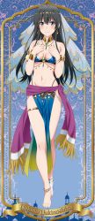 Rule 34 | 1girl, absurdres, anklet, arabian clothes, armlet, barefoot, belly dancer, black hair, blue eyes, breasts, chain, character name, dakimakura (medium), dancer, earrings, exotic dancer, gem, hands on own chest, harem outfit, highleg, highleg panties, highres, jewelry, light blush, looking at viewer, medium breasts, midriff, navel, neck ring, necktie, official art, oriental clothes, panties, pelvic curtain, shiny skin, smile, solo, stomach, underwear, veil, yahari ore no seishun lovecome wa machigatteiru., yukinoshita yukino