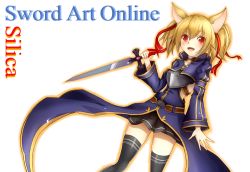 Rule 34 | 10s, 1girl, animal ears, blonde hair, cat ears, dc5, red eyes, short hair, short twintails, silica, silica (sao-alo), sword, sword art online, thighhighs, twintails, weapon