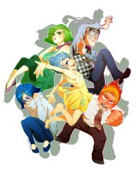 Rule 34 | 2boys, 3girls, anger (inside out), animification, bad id, bad pixiv id, barefoot, blue eyes, blue hair, disgust (inside out), disney, fear (inside out), glasses, green eyes, green hair, inside out, joy (inside out), multiple boys, multiple girls, mum (pixiv1182764), necktie, open mouth, personification, pixar, red hair, sadness (inside out), short hair, smile