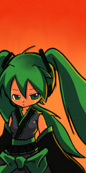 Rule 34 | 1girl, green hair, hatsune miku, japanese clothes, okera, solo, twintails, vocaloid