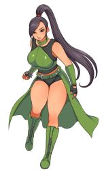 Rule 34 | 1girl, bare shoulders, black eyes, black hair, breasts, curvy, dragon quest, dragon quest xi, fingerless gloves, full body, large breasts, long hair, martina (dq11), matoyama, ponytail, solo, standing, thick thighs, very long hair, white background