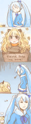 Rule 34 | ..., 2girls, 4koma, animal ears, anonymous drawfag, bad end, blonde hair, blue eyes, blue hair, box, cardboard box, cat ears, comic, english text, for adoption, holding hands, hands in pockets, hatsune miku, highres, in box, in container, hugging own legs, long hair, long image, mittens, multiple girls, saliva, scarf, seeu, silent comic, snowflakes, tall image, tears, trembling, twintails, vocaloid, yuki miku