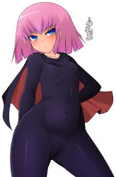 Rule 34 | 1girl, blue eyes, blush, bodysuit, breasts, cameltoe, cape, closed mouth, commentary request, covered navel, gundam, haman karn, jun&#039;you maru, looking at viewer, pink hair, short hair, simple background, solo, white background, zeta gundam