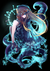 Rule 34 | 1girl, abigail williams (fate), absurdres, aose touka, black background, black bow, black dress, black footwear, black hat, blonde hair, bloomers, blue eyes, bow, bug, butterfly, closed mouth, dress, fate/grand order, fate (series), glowing, glowing eyes, hair bow, hat, heterochromia, high heels, highres, holding, holding stuffed toy, insect, key, long hair, long sleeves, looking at viewer, mary janes, orange bow, parted bangs, pink eyes, polka dot, polka dot bow, shoes, sleeves past fingers, sleeves past wrists, solo, stuffed animal, stuffed toy, suction cups, teddy bear, tentacles, underwear, very long hair, white bloomers