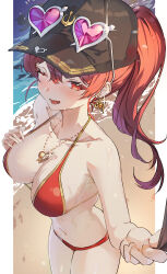 Rule 34 | 1girl, absurdres, bare shoulders, bikini, breasts, highres, hololive, houshou marine, large breasts, looking at viewer, mont blanca, one eye closed, open mouth, outdoors, red eyes, red hair, smile, solo, swimsuit, virtual youtuber
