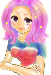 Rule 34 | 1girl, breasts, digimon, female focus, long hair, medium breasts, pink hair, solo, star (symbol), tachikawa mimi