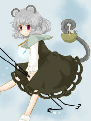 Rule 34 | 1girl, animal ears, bad id, bad pixiv id, basket, female focus, gradient background, mouse ears, mouse tail, nazrin, nishino miyuki, red eyes, silver hair, solo, tail, touhou