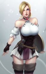 Rule 34 | 10s, 1girl, ;), absurdres, warrior of light (ff14), aya foxheart, bare shoulders, blonde hair, blue eyes, boots, borrowed character, breasts, choker, corset, dress, earrings, final fantasy, final fantasy xiv, fingerless gloves, gloves, highres, hyur, jewelry, large breasts, lips, long hair, nose, one eye closed, original, parted lips, ponytail, ragecndy, short dress, smile, solo, strapless, strapless dress, thigh boots, thighhighs, tray, waitress, zettai ryouiki
