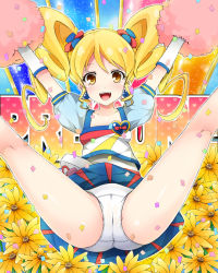 Rule 34 | 10s, 1girl, alternate form, arms up, bad id, bad pixiv id, brooch, cure honey, cure honey (popcorn cheer), flower, happinesscharge precure!, heart, heart brooch, long hair, looking at viewer, multicolored clothes, multicolored skirt, oomori yuuko, open mouth, panties, pom pom (cheerleading), precure, skirt, solo, spread legs, twintails, underwear, white panties, yatsune rika, yellow eyes