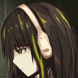 Rule 34 | 1girl, absurdres, brown eyes, brown hair, close-up, commentary, depressed, english commentary, girls&#039; frontline, green hair, headphones, highres, iam (nt replicate), long hair, m4a1 (girls&#039; frontline), multicolored hair, sad, solo, streaked hair