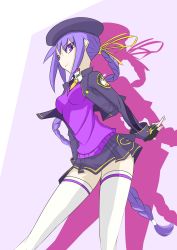 Rule 34 | 00s, 1girl, absurdres, alternate costume, bad id, bad pixiv id, beret, braid, breasts, cropped jacket, eltnum, fingerless gloves, gloves, hair ribbon, hat, highres, long hair, melty blood, miniskirt, necktie, nusa, purple eyes, purple hair, ribbon, single braid, sion eltnam atlasia, skirt, small breasts, solo, sweater vest, thighhighs, tsukihime, under night in-birth, v-neck, very long hair, white thighhighs, zettai ryouiki