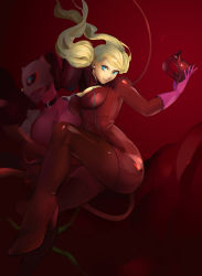 Rule 34 | 10s, 1girl, absurdres, blonde hair, blue eyes, bodysuit, boots, breasts, earrings, gloves, high heel boots, high heels, highres, jewelry, long hair, looking at viewer, mask, medium breasts, persona, persona 5, rabitou, solo, tail, takamaki anne, thigh boots, thighhighs, twintails, whip