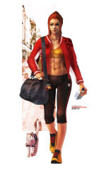 Rule 34 | 1girl, abs, absurdres, bag, bottle, breasts, brigitte (overwatch), brown hair, cameo, capri pants, cat, character doll, commentary, duffel bag, english commentary, eyeliner, eyeshadow, freckles, full body, highres, jacket, jetpack cat (overwatch), lips, long hair, makeup, medium breasts, monori rogue, navel, open clothes, open jacket, overwatch, overwatch 1, pants, ponytail, shoes, sneakers, solo, sports bra, toned, torbjorn (overwatch), track jacket, walking, water bottle, whiskers (overwatch), white cat