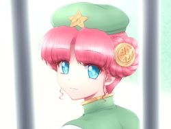 Rule 34 | 1girl, alternate hairstyle, blue eyes, hat, hong meiling, looking back, red hair, shirosato, solo, touhou