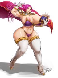 Rule 34 | 1girl, abs, armor, artist name, batako (batakoart), bikini, bikini armor, blush, book, boots, breasts, brunnya (fire emblem), cape, circlet, curvy, fire emblem, fire emblem: the binding blade, floating hair, full body, gigantic breasts, gloves, high heels, highres, holding, holding book, huge breasts, jewelry, lips, long hair, matching hair/eyes, muscular, muscular female, navel, nintendo, nipple slip, nipples, pink eyes, pink hair, pink lips, shadow, shiny clothes, shiny skin, shoulder armor, solo, standing, swimsuit, thick thighs, thighs, white background, white gloves, wide hips, wide sleeves