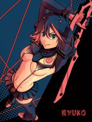 Rule 34 | 10s, 1girl, arms up, black hair, breasts, highres, kill la kill, living clothes, looking at viewer, marmaladica, matoi ryuuko, navel, smile, solo, standing, underboob