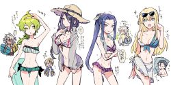 Rule 34 | 4boys, 4girls, sasaki kojirou (fate), bikini, black hair, blonde hair, blue eyes, blue hair, blush, chibi, dark skin, david (fate), fate/apocrypha, fate/grand order, fate/prototype, fate/prototype: fragments of blue and silver, fate/stay night, fate/zero, fate (series), father and son, fionn mac cumhaill (fate/grand order), genderswap, genderswap (mtf), green eyes, green hair, hat, jekyll and hyde (fate), diarmuid ua duibhne (lancer) (fate), long hair, looking at viewer, miyoshi (m-mallow), multiple boys, multiple girls, navel, open mouth, paracelsus (fate), ponytail, purple eyes, purple hair, siegfried (fate), smile, solomon (fate), swimsuit, translation request, white hair
